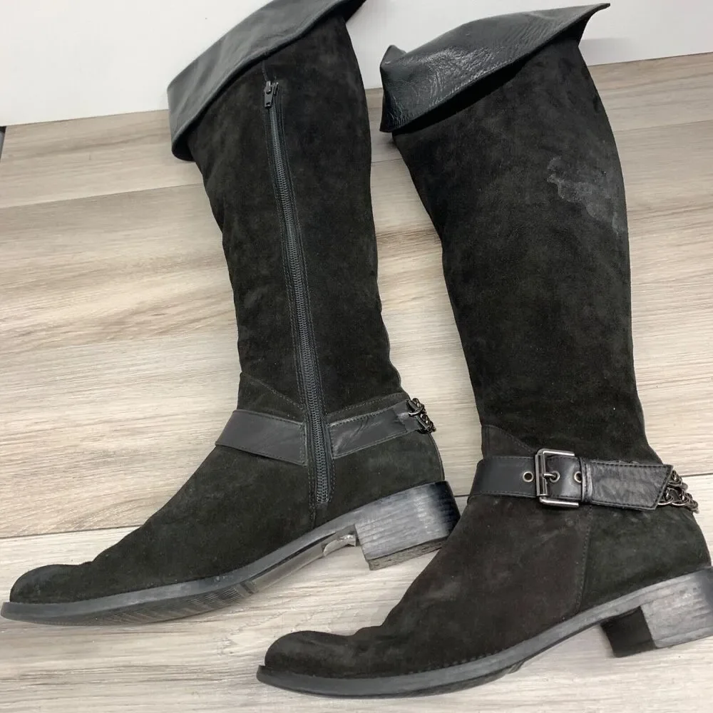 Nalini Italy Chain-Trim Suede Knee-High Boots 39‎ Chain Harness